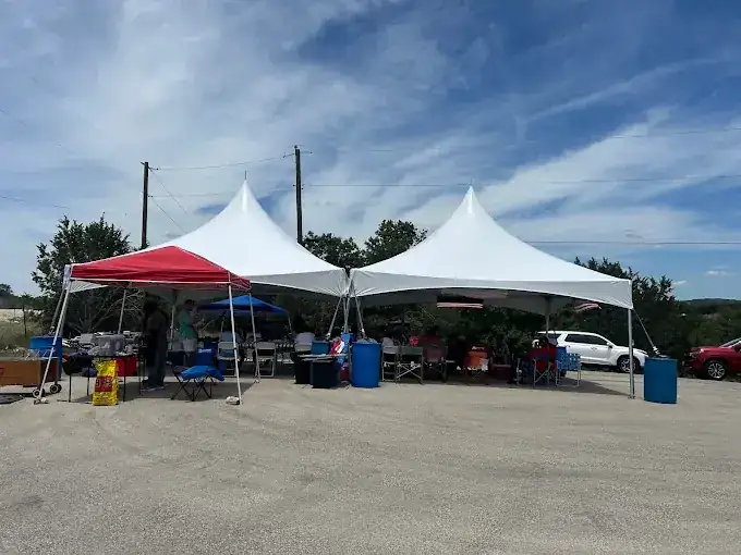 Red and white tents for a community event
