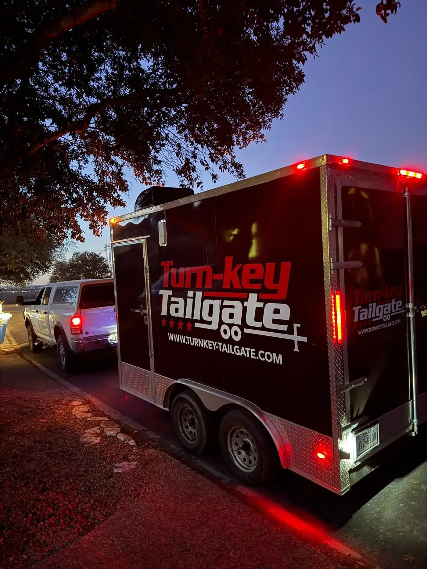 Trailer lit up at night
